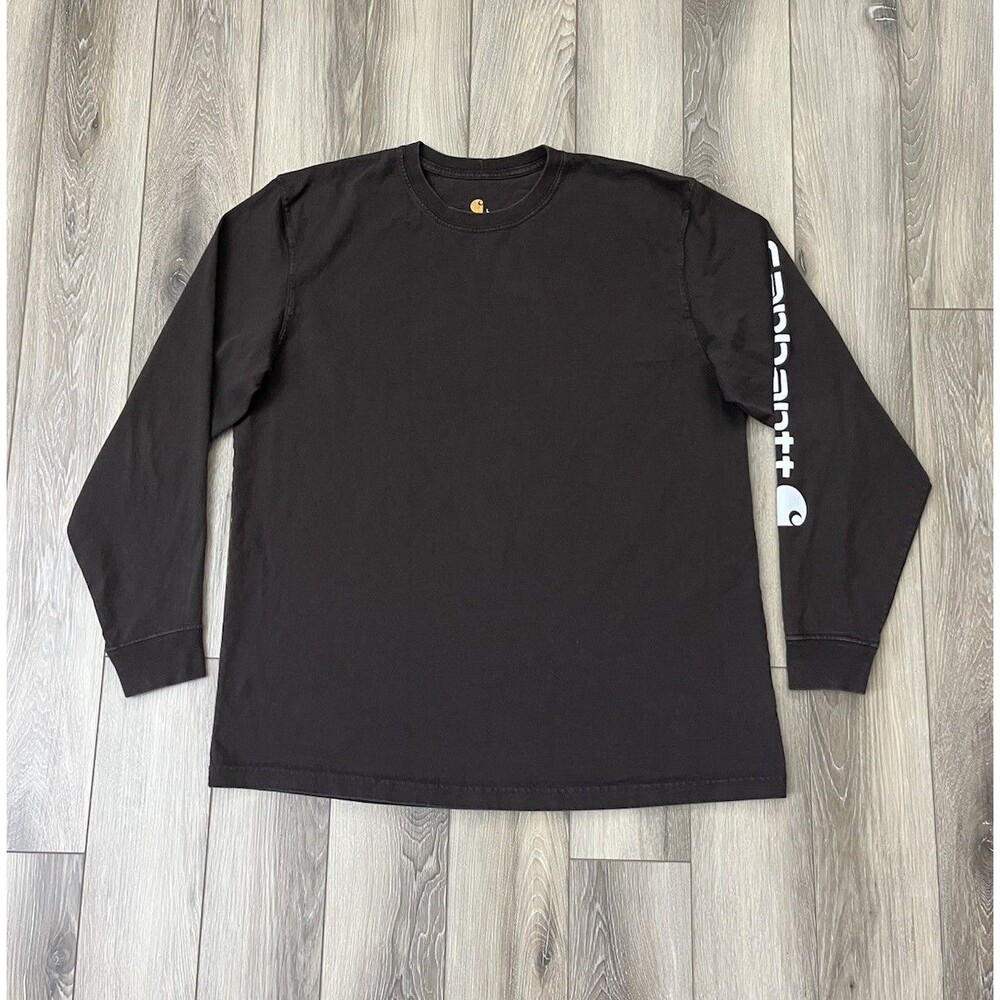 Carhartt Original Fit Heavyweight Logo Sleeve Graphic Long Sleeve Brown Mens L